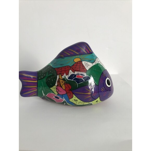 Vtg Mexican Fish Sculpture Pottery Folk Art Terra Cotta Mexico Hand Painted - Picture 6 of 9